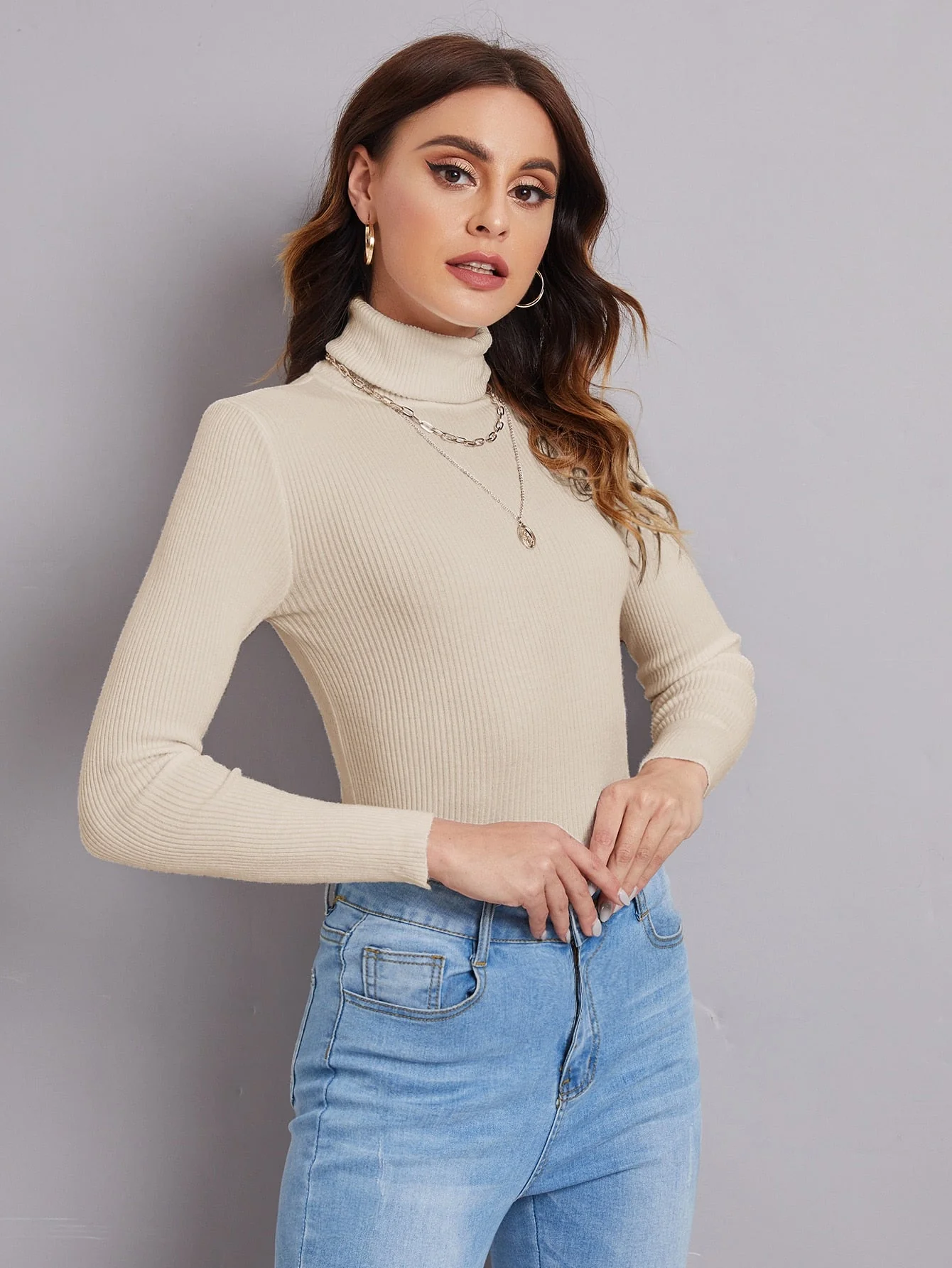 SHEIN BIZwear Turtleneck Ribbed Knit Sweater Workwear - Image 20