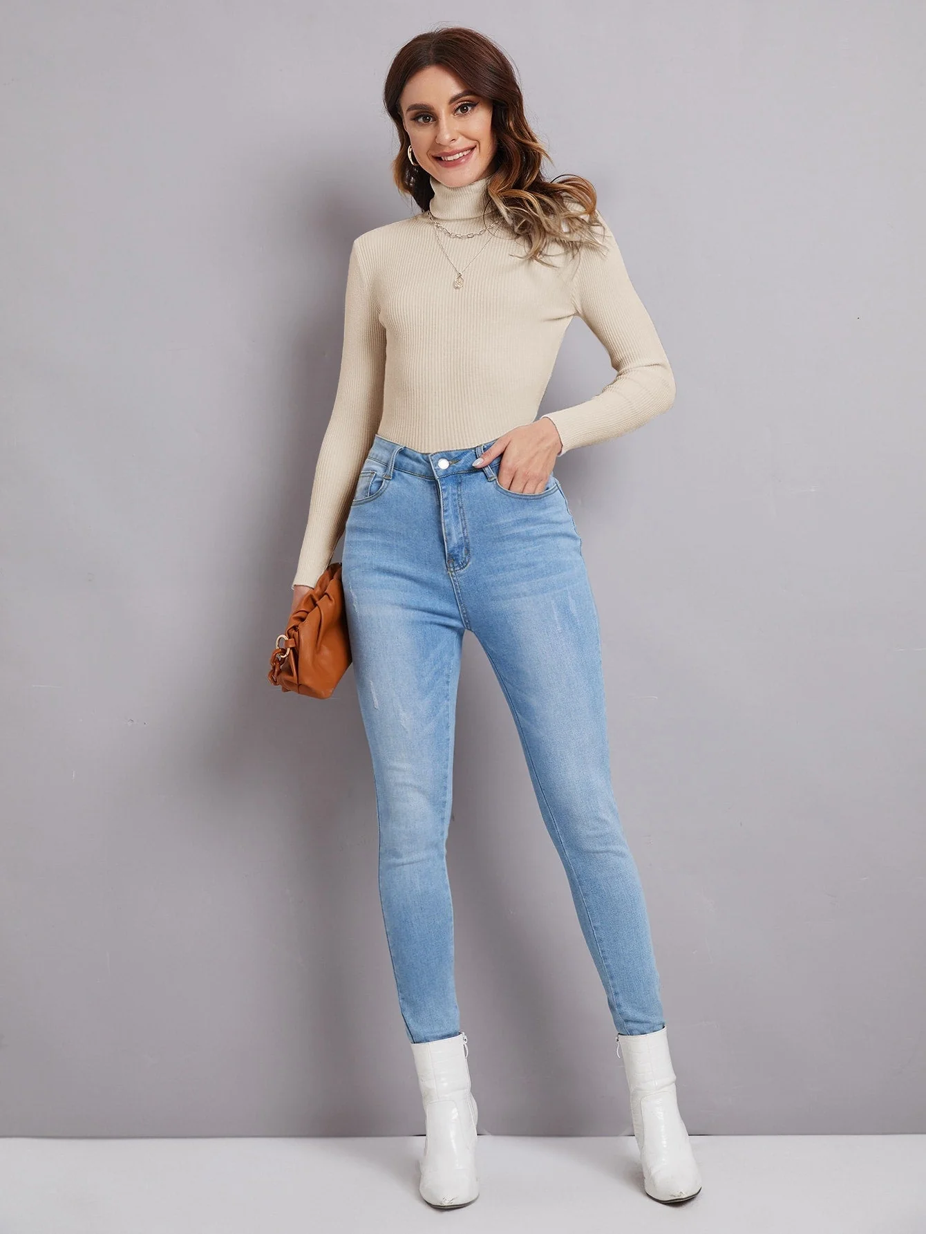 SHEIN BIZwear Turtleneck Ribbed Knit Sweater Workwear - Image 21
