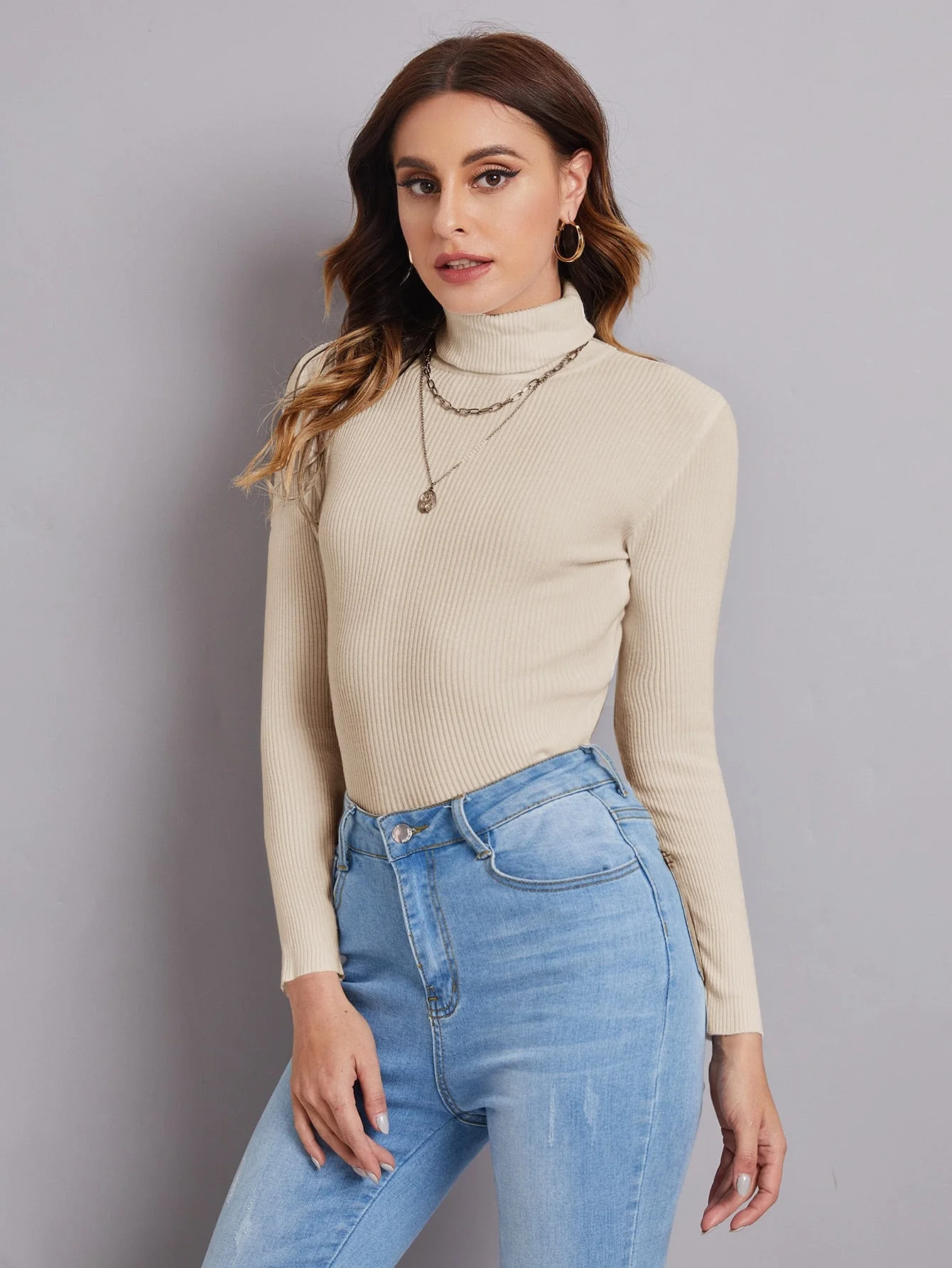 SHEIN BIZwear Turtleneck Ribbed Knit Sweater Workwear - Image 22