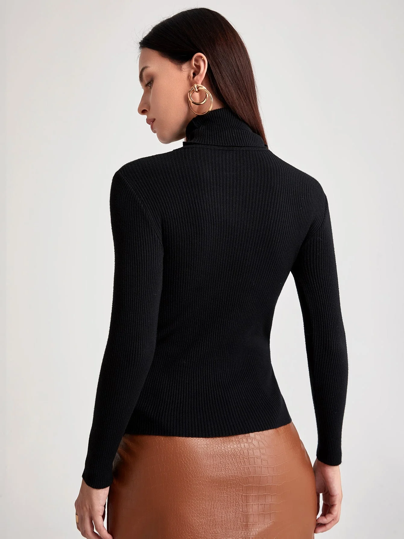 SHEIN BIZwear Turtleneck Ribbed Knit Sweater Workwear - Image 7