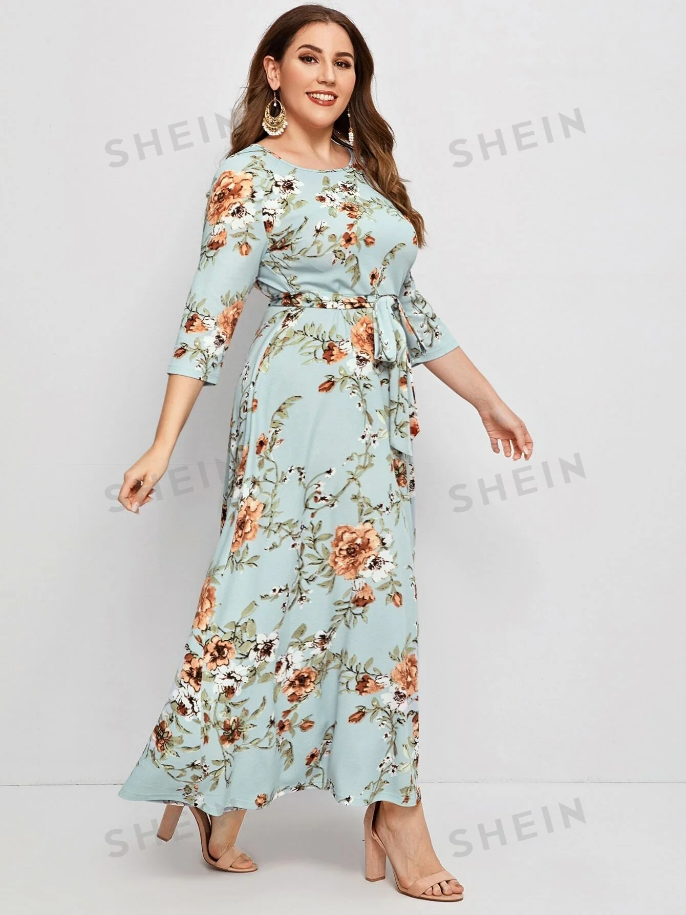 SHEIN Clasi Plus Floral Print Self Belted Dress - Image 5