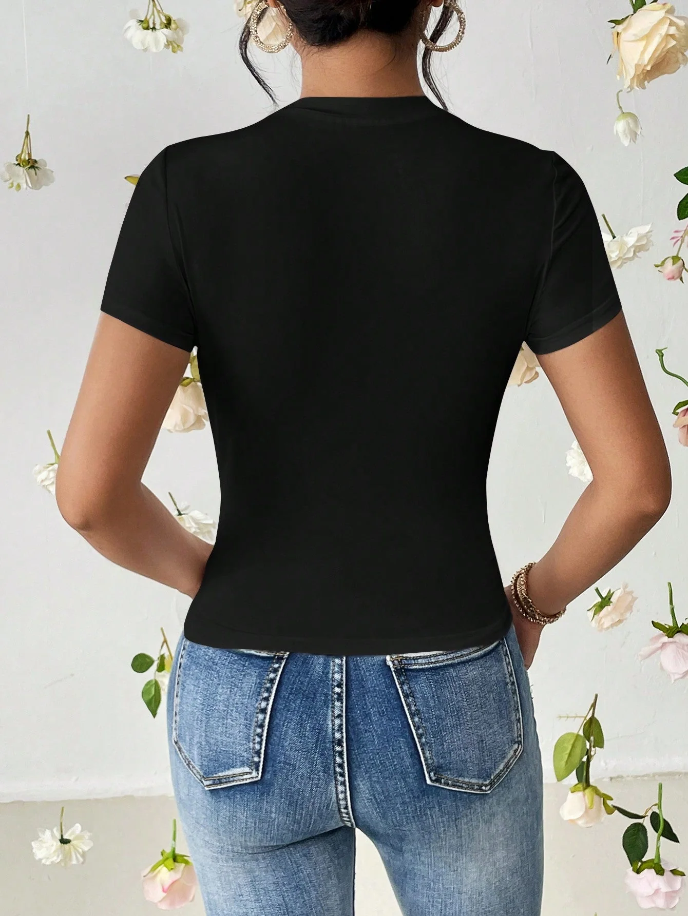 SHEIN Essnce Heart Cut Out Ruched Detail Tee - Image 13