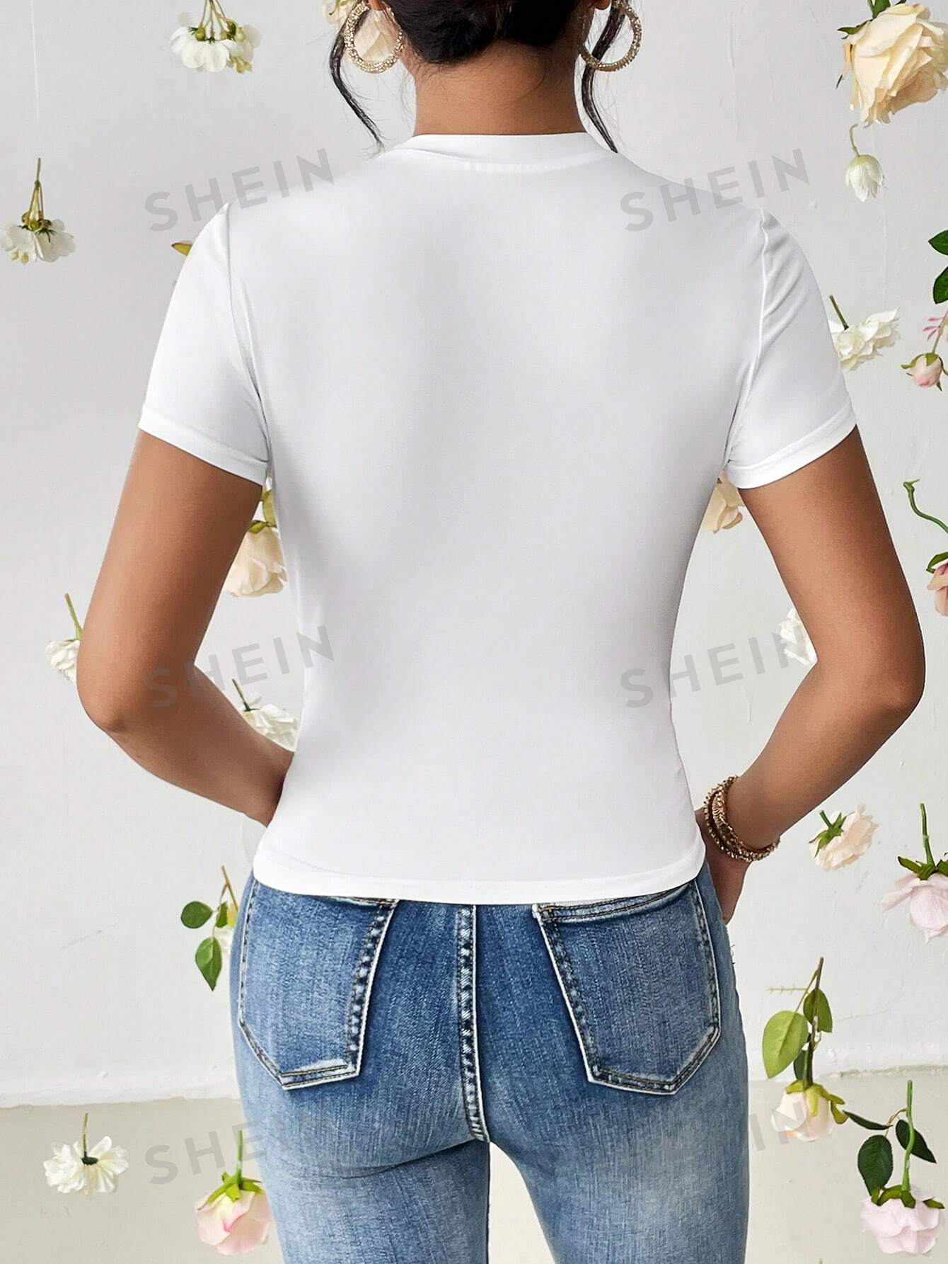 SHEIN Essnce Heart Cut Out Ruched Detail Tee - Image 7