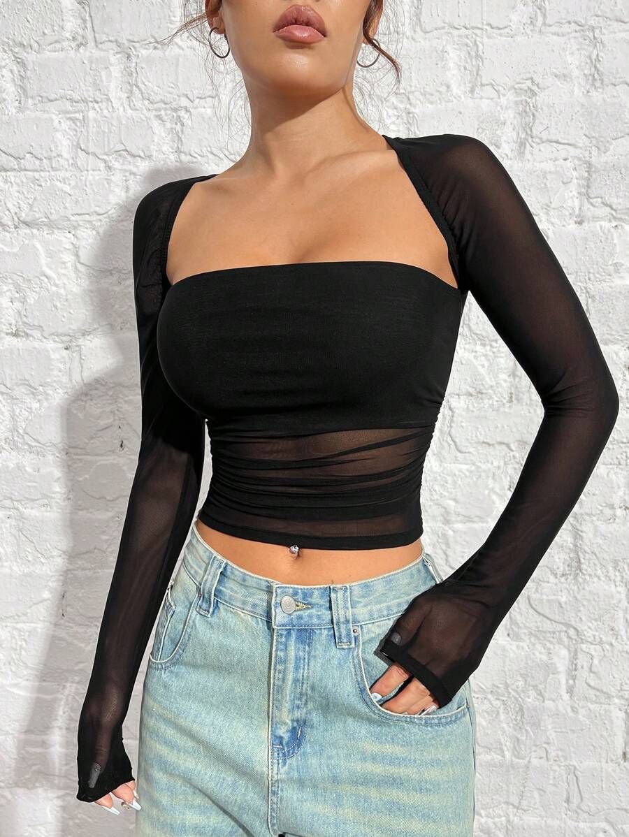SHEIN EZwear Women's Slim Fit Black Mesh T-Shirt - Image 3