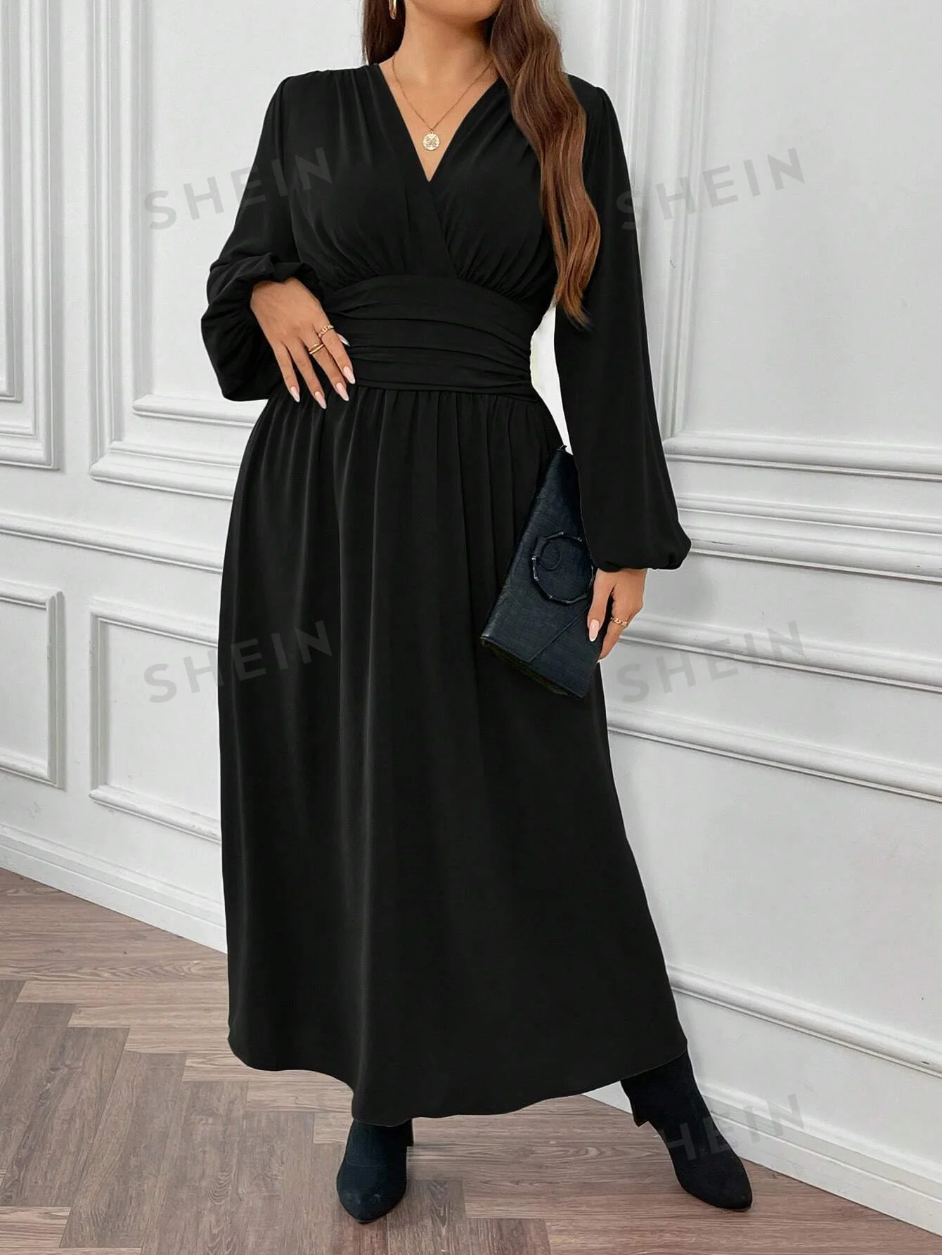 SHEIN Frenchy Plus Size Women's Pleated High Side Split Dress - Image 4