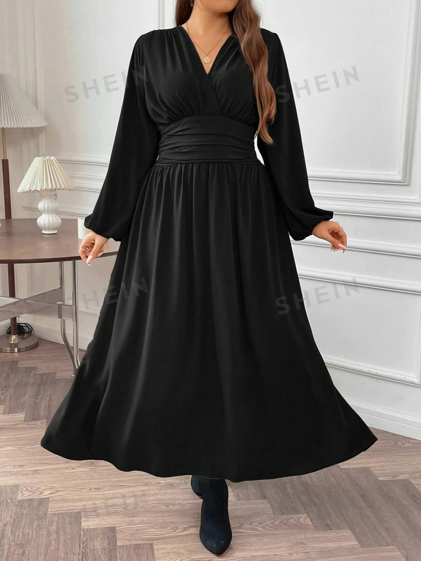 SHEIN Frenchy Plus Size Women's Pleated High Side Split Dress - Image 5
