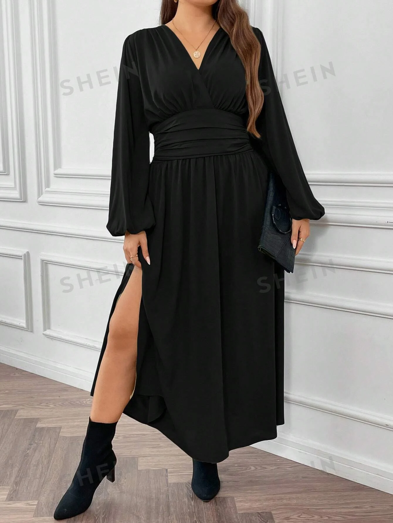 SHEIN Frenchy Plus Size Women's Pleated High Side Split Dress - Image 6