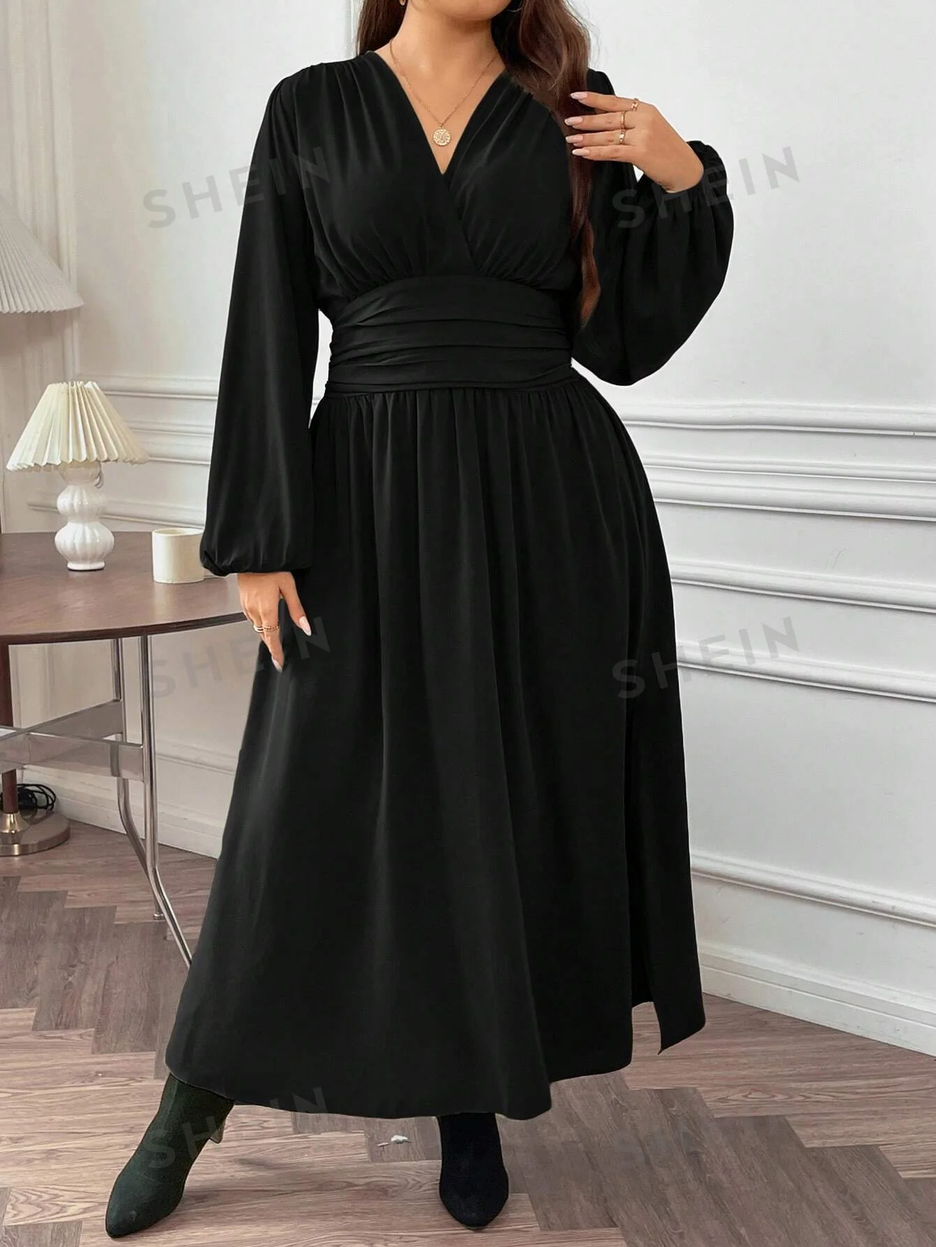 SHEIN Frenchy Plus Size Women's Pleated High Side Split Dress - Image 7