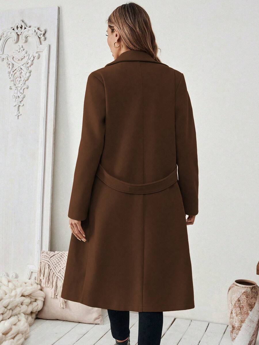 SHEIN Halloween Women's Notched Collar Camel Overcoat With Belt Long Coat Fall Coat (FD) - Image 14