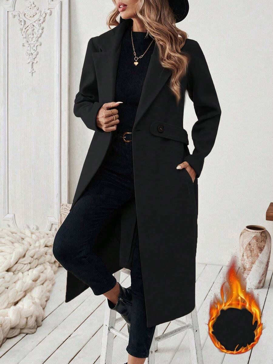 SHEIN Halloween Women's Notched Collar Camel Overcoat With Belt Long Coat Fall Coat (FD) - Image 7
