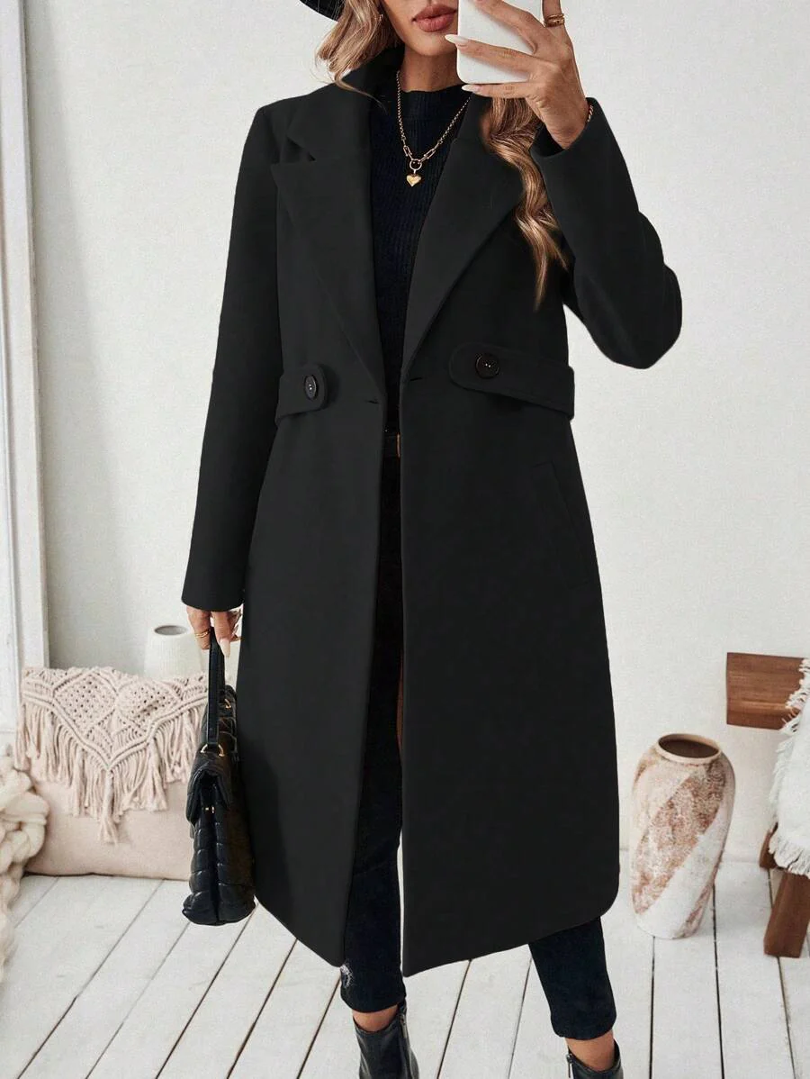 SHEIN Halloween Women's Notched Collar Camel Overcoat With Belt Long Coat Fall Coat (FD) - Image 9