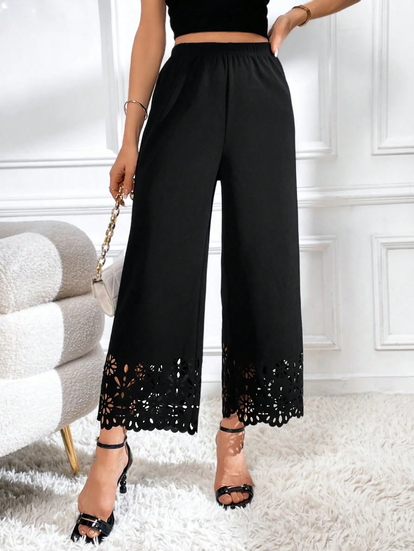 SHEIN Laser Cut Out Wide Leg Pants