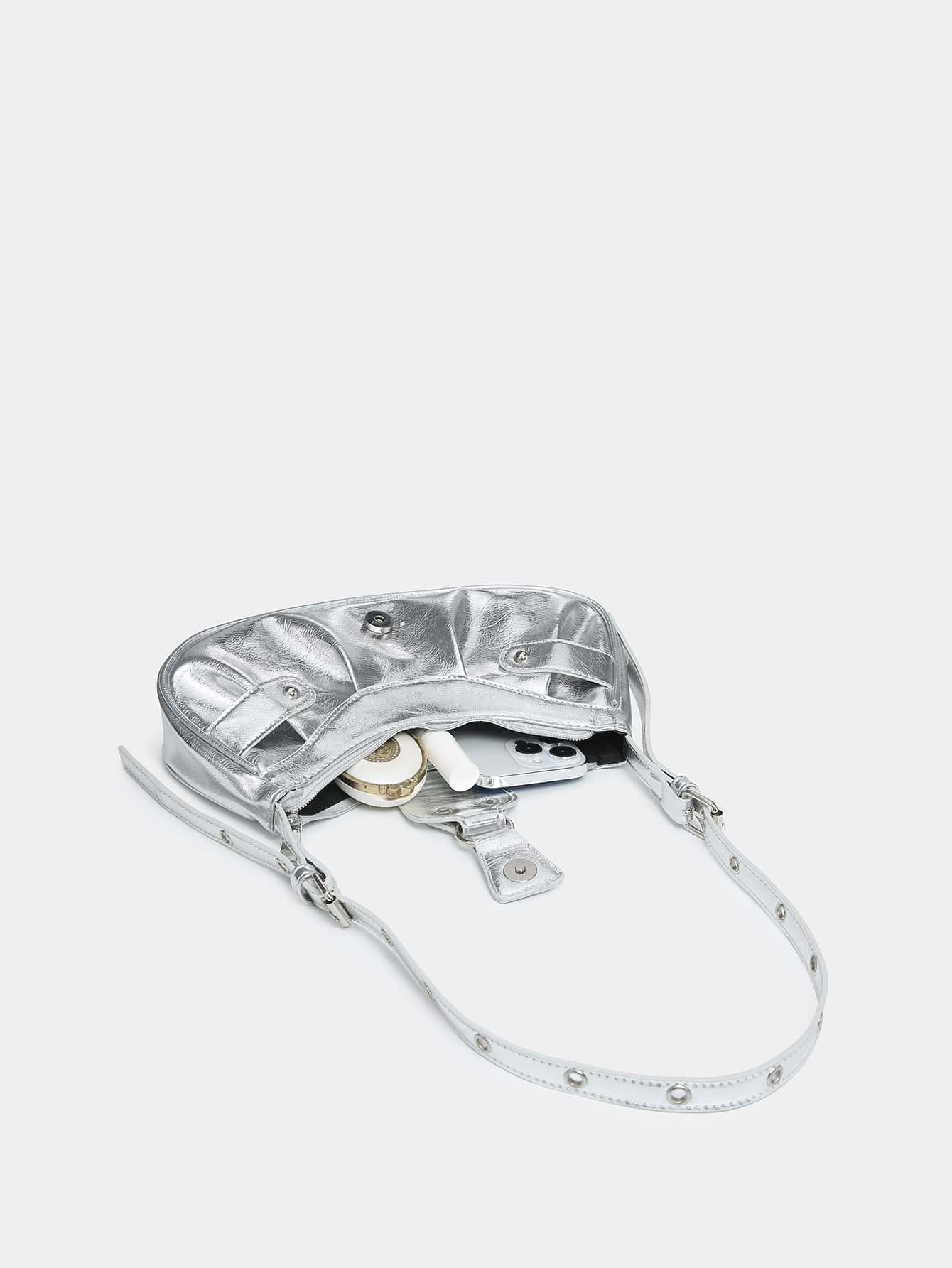 SHEIN Metallic Buckle Decor Hobo Bag For Girls - Image 4