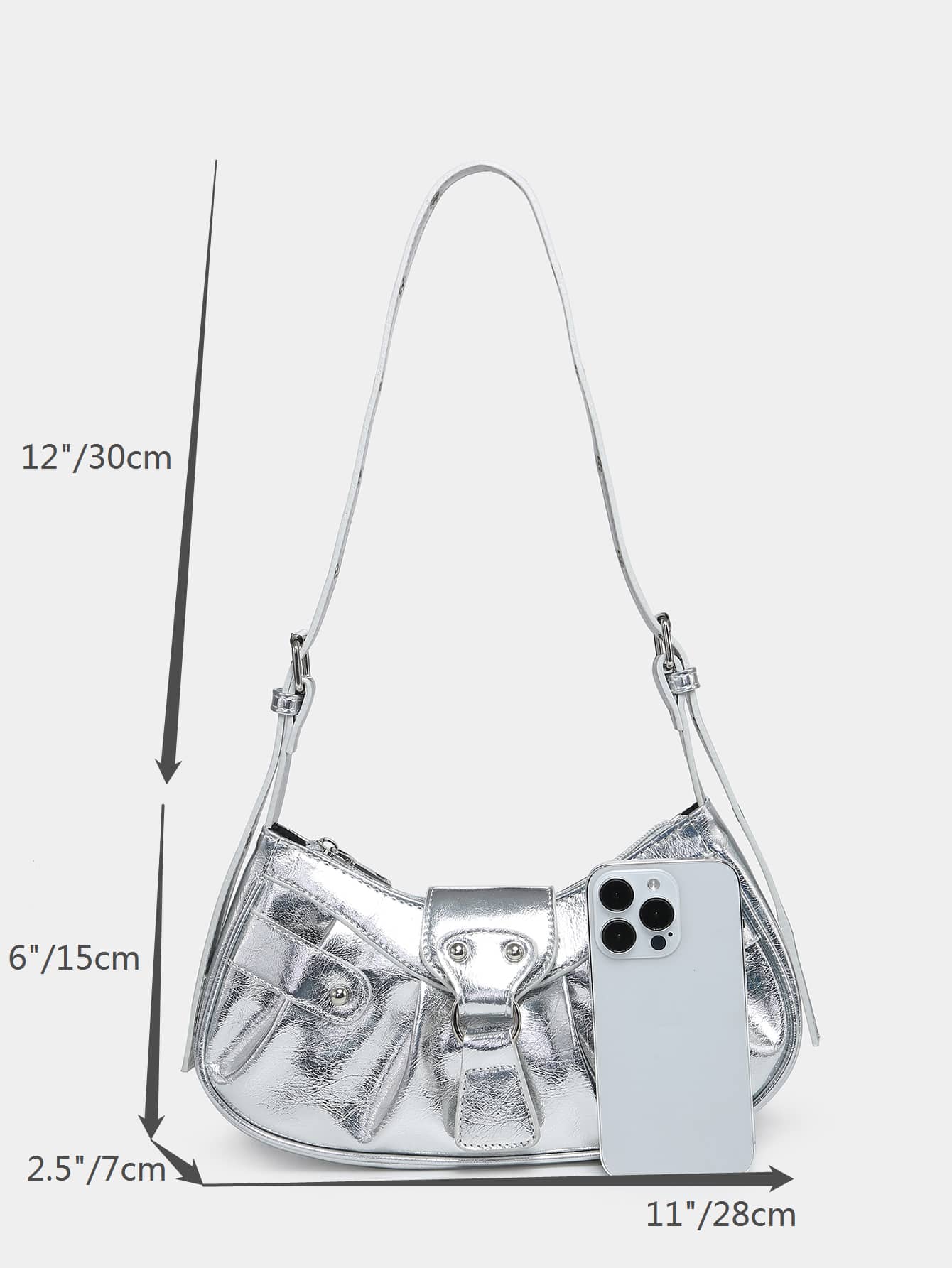 SHEIN Metallic Buckle Decor Hobo Bag For Girls - Image 6
