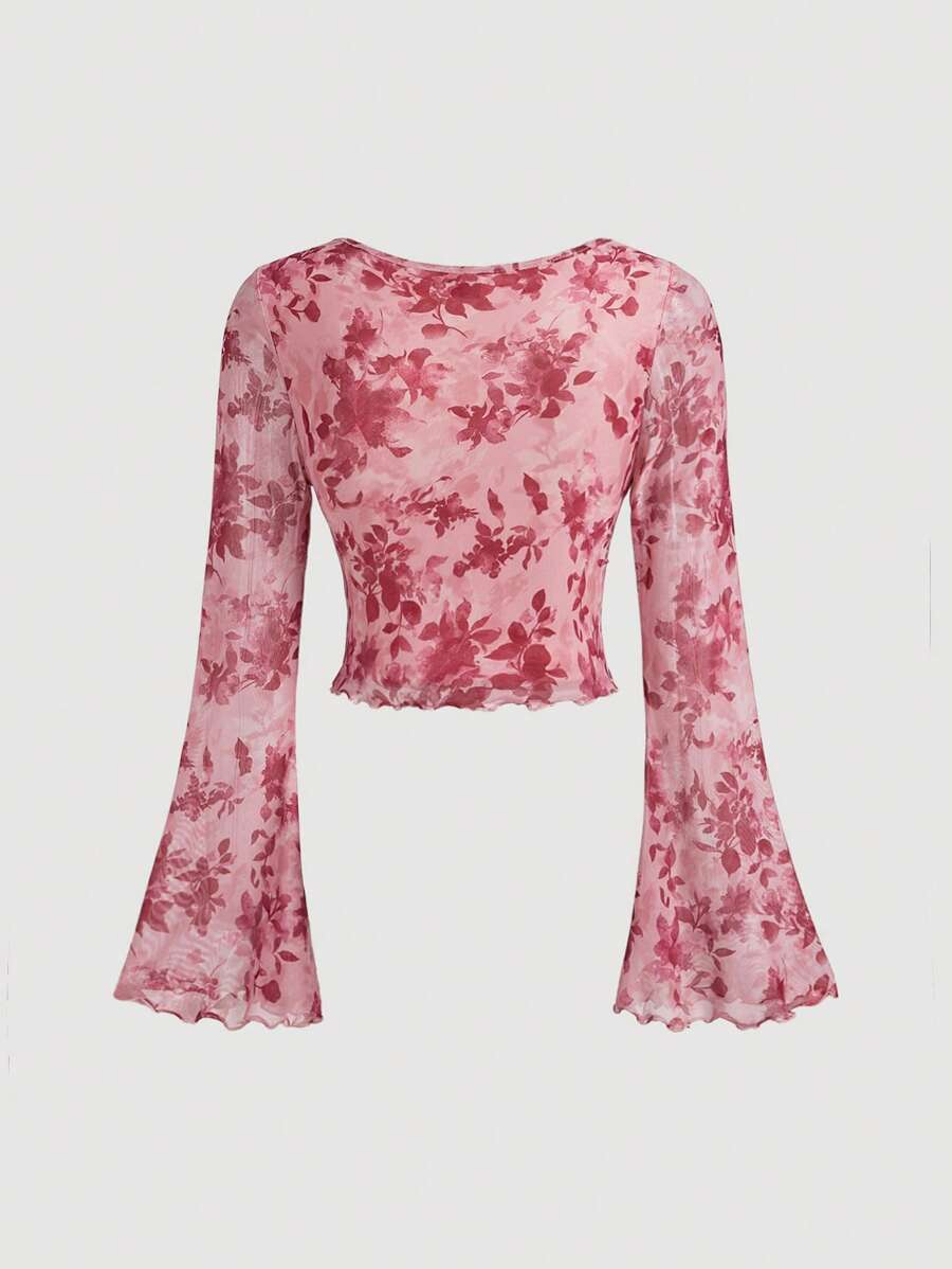 Break Bow 2 In 1 Women's Tie Front Bell Sleeve T-Shirt - Image 2