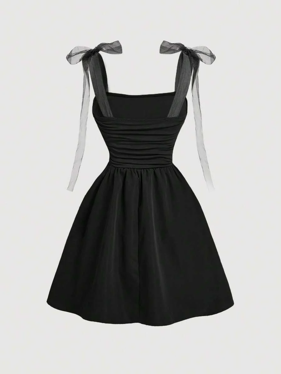 SHEIN MOD Elegant Burgundy Red Summer Party Dress,Ruched Fit And Flare Sweetheart Neckline With Sheer Organza Tie Straps (FD) - Image 10