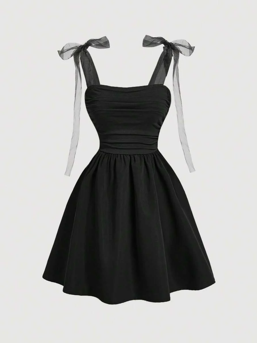 SHEIN MOD Elegant Burgundy Red Summer Party Dress,Ruched Fit And Flare Sweetheart Neckline With Sheer Organza Tie Straps (FD) - Image 9