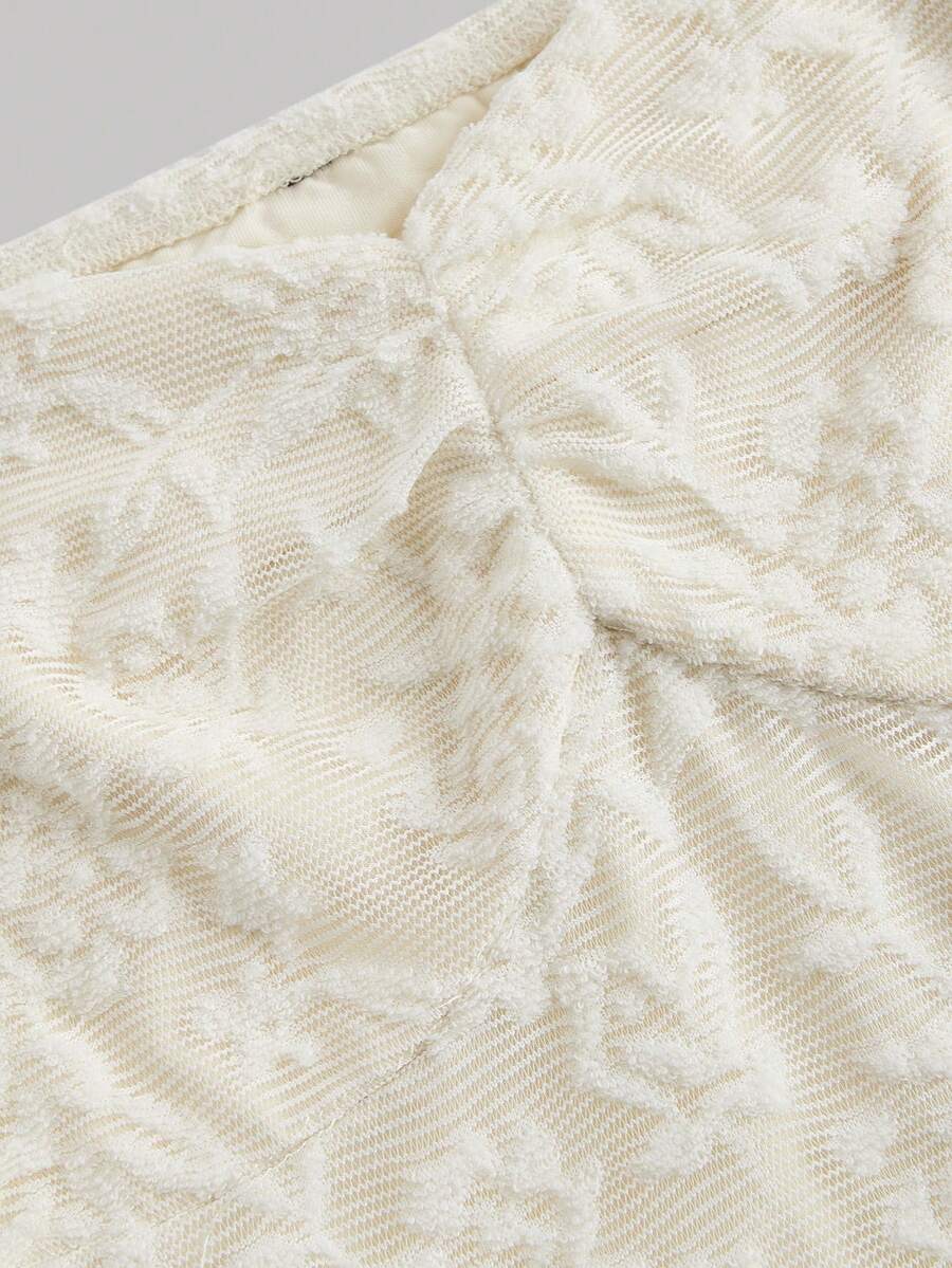 SHEIN MOD Elegant Ruched Bust Flare Sleeve Flocked-Jacquard Dress - Image 12