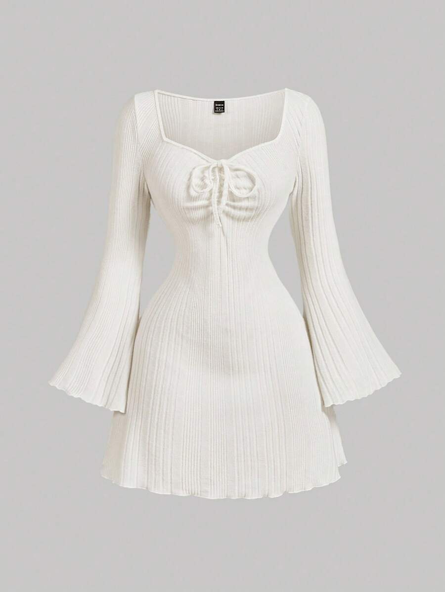 Women Ivory Bell Sleeve Mini Dress