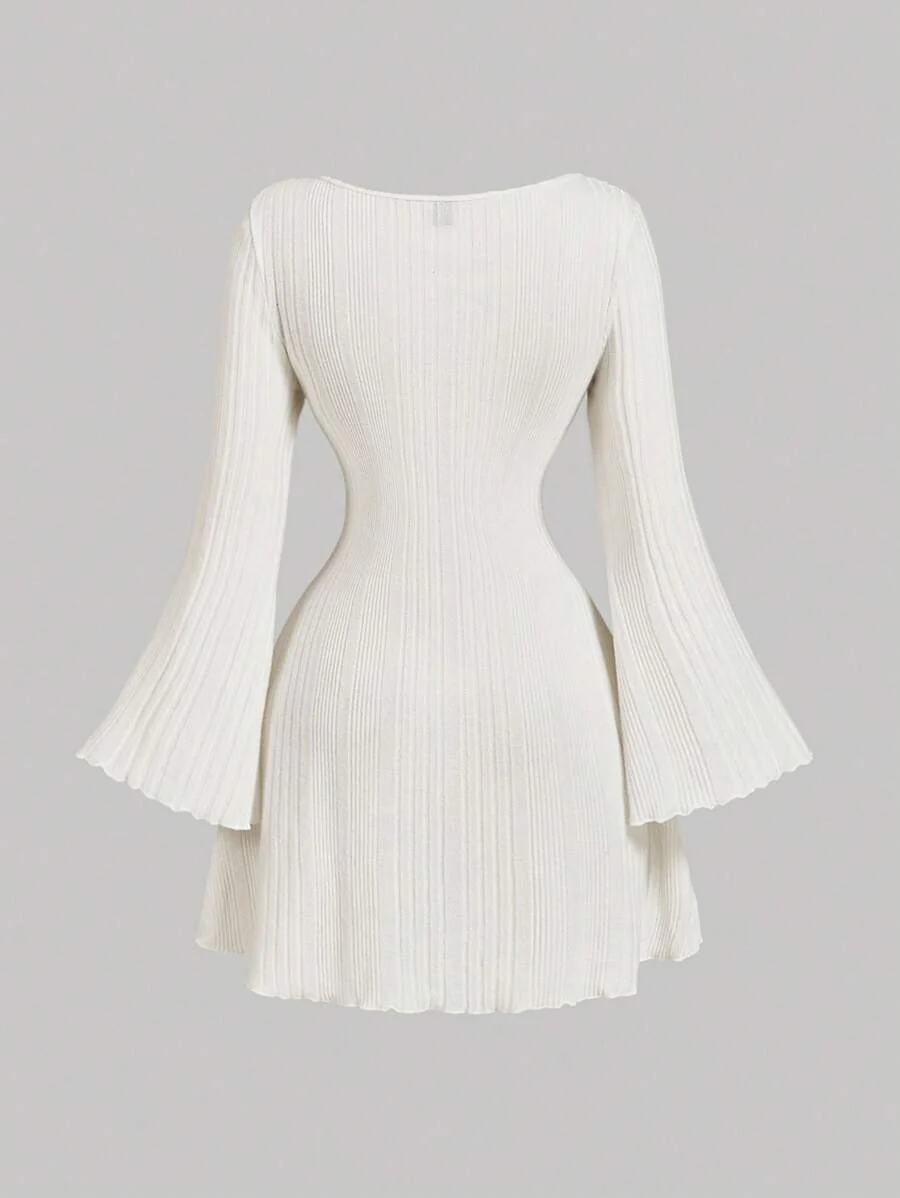 Women Ivory Bell Sleeve Mini Dress - Image 2