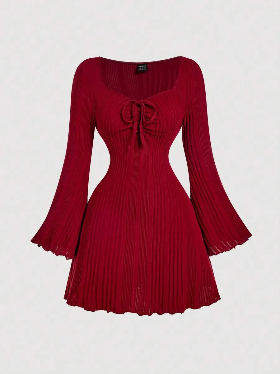 Women Ivory Bell Sleeve Mini Dress - Image 5