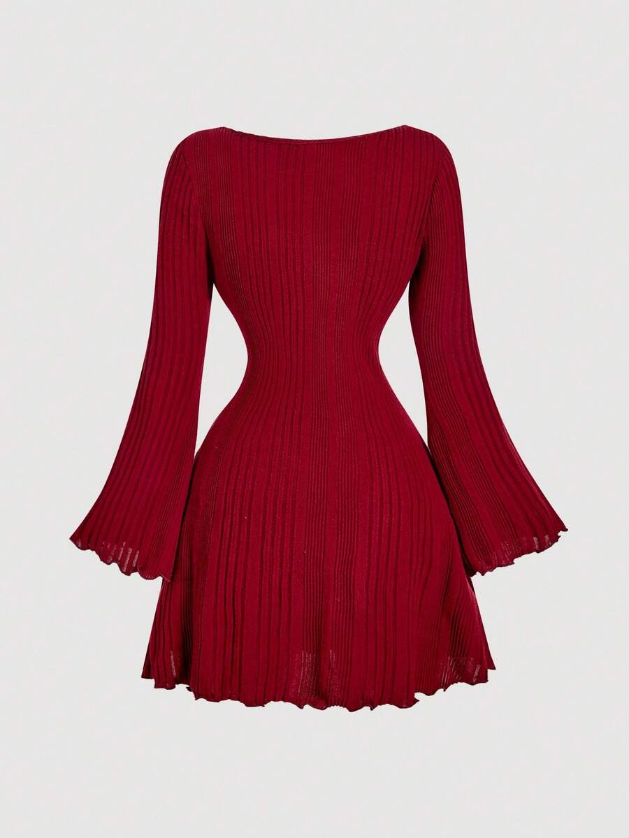 Women Ivory Bell Sleeve Mini Dress - Image 6