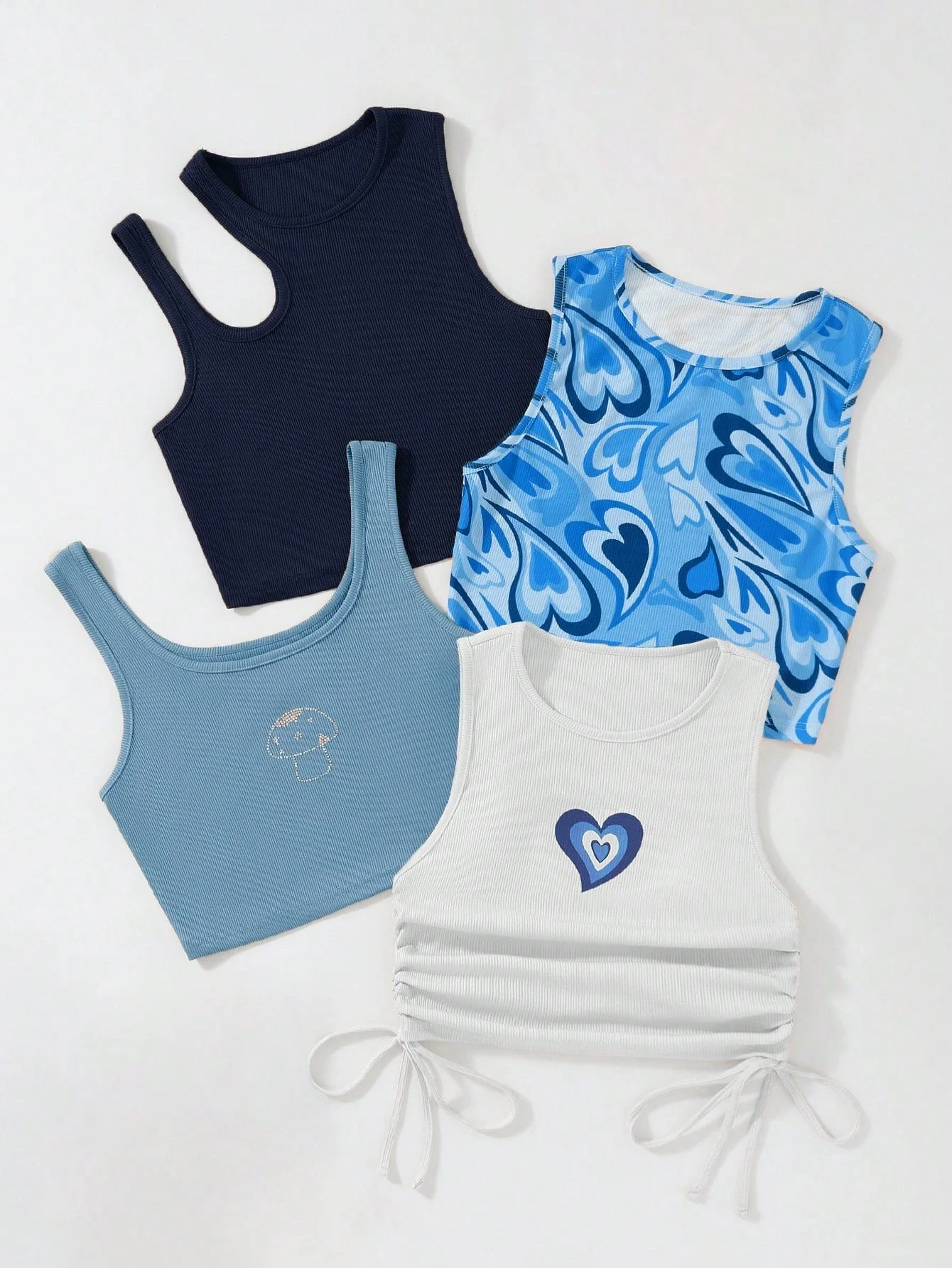 SHEIN Qutie 4pcs Heart Print Drawstring Side Tank Top - Image 12