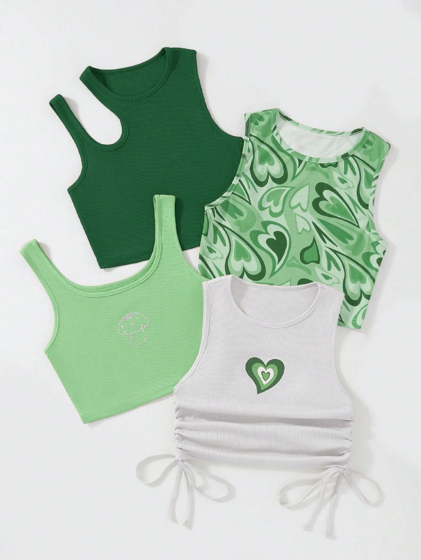 SHEIN Qutie 4pcs Heart Print Drawstring Side Tank Top - Image 14