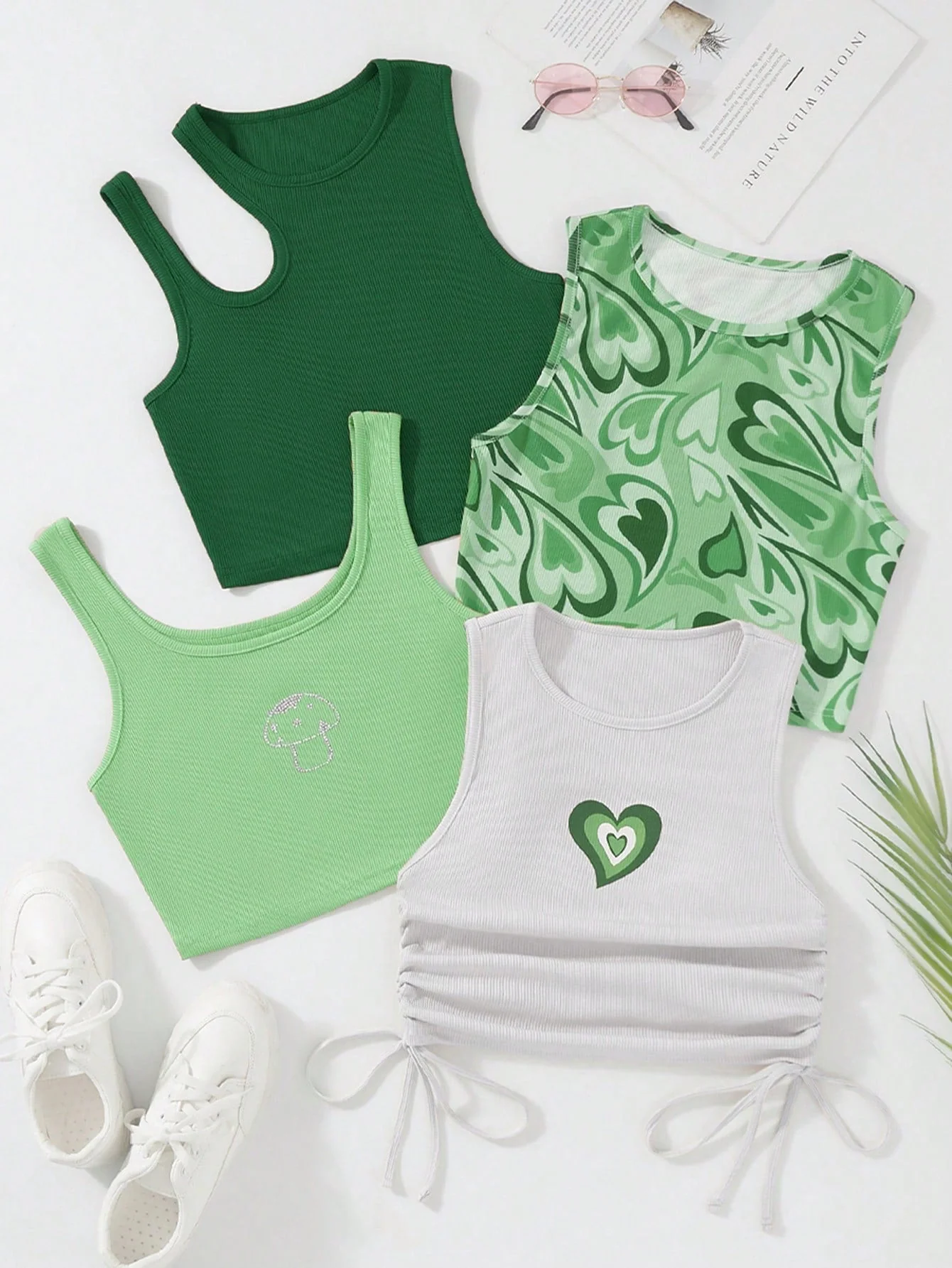 SHEIN Qutie 4pcs Heart Print Drawstring Side Tank Top - Image 18