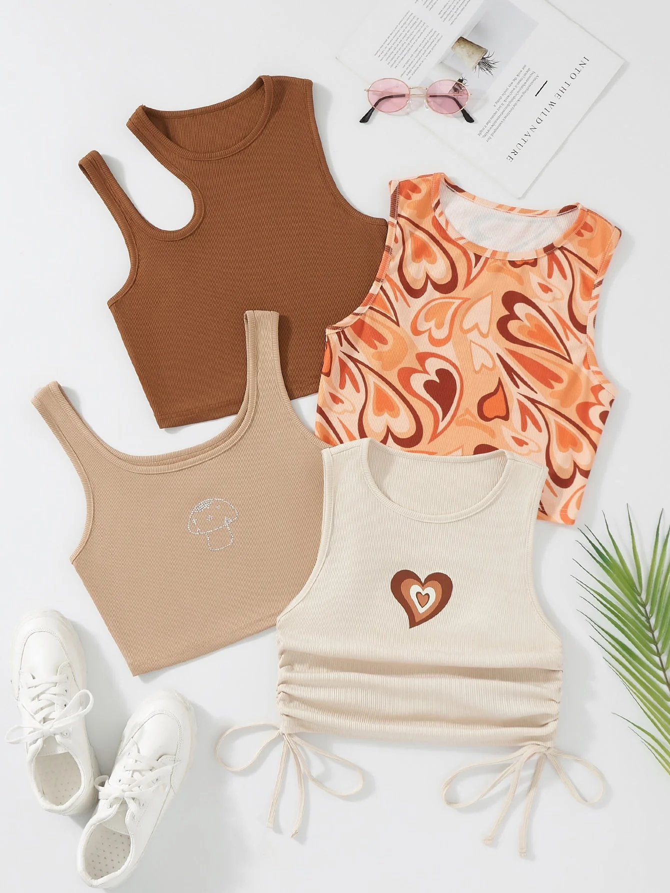 SHEIN Qutie 4pcs Heart Print Drawstring Side Tank Top - Image 20
