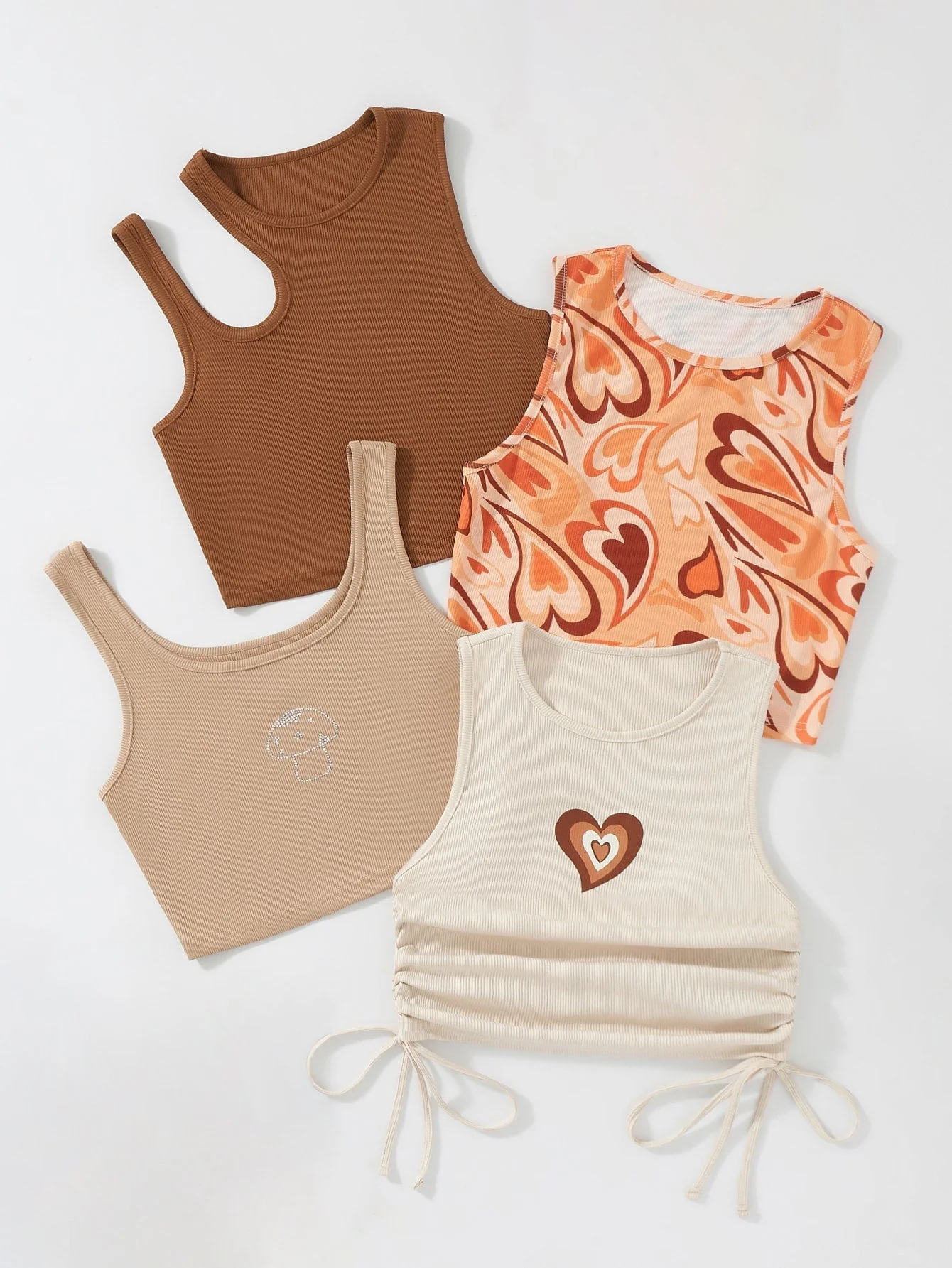 SHEIN Qutie 4pcs Heart Print Drawstring Side Tank Top - Image 25