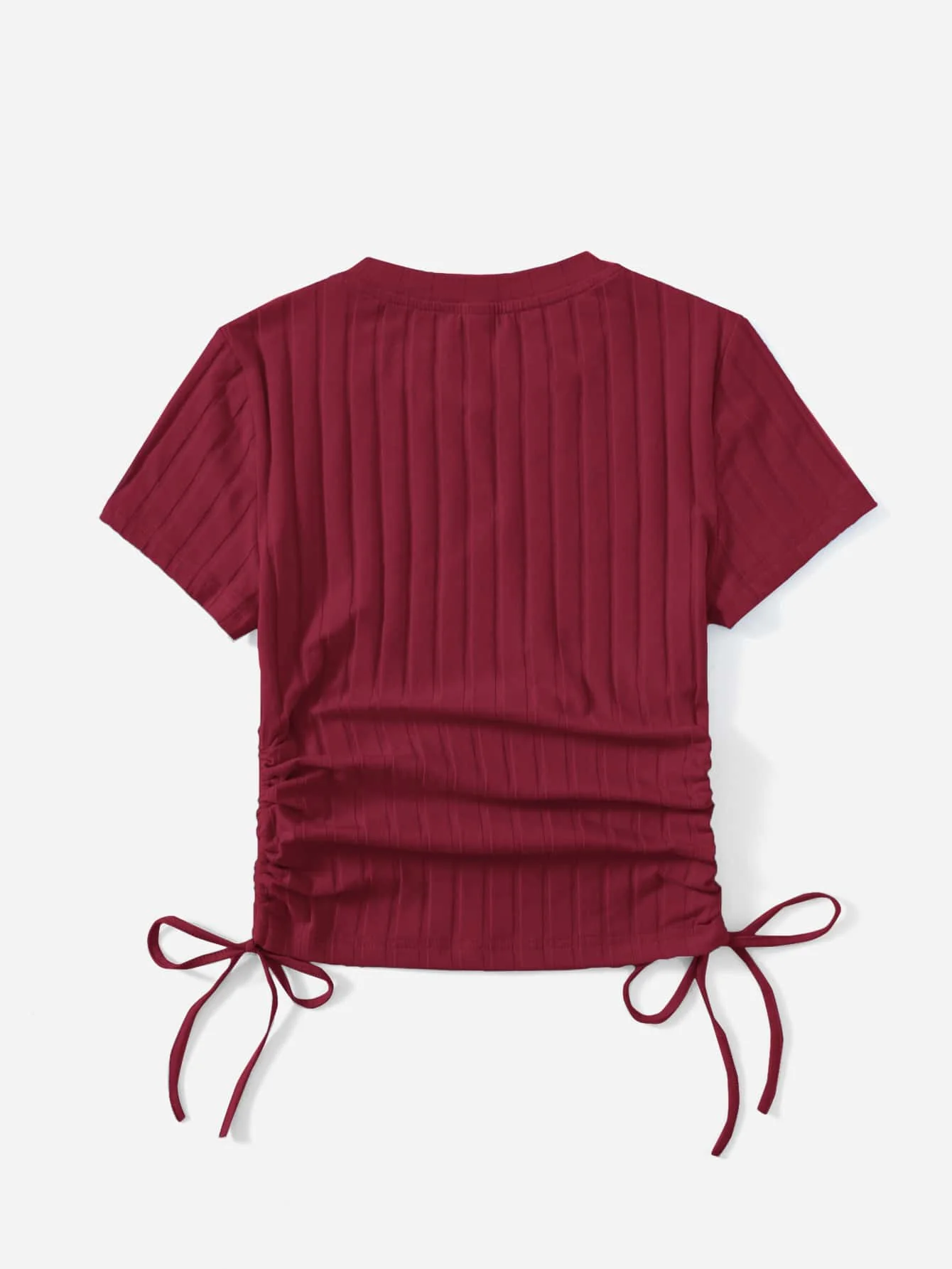 SHEIN Round Neck Short Sleeves Drawstring Ruched Side Rib-Knit Tee - Image 12