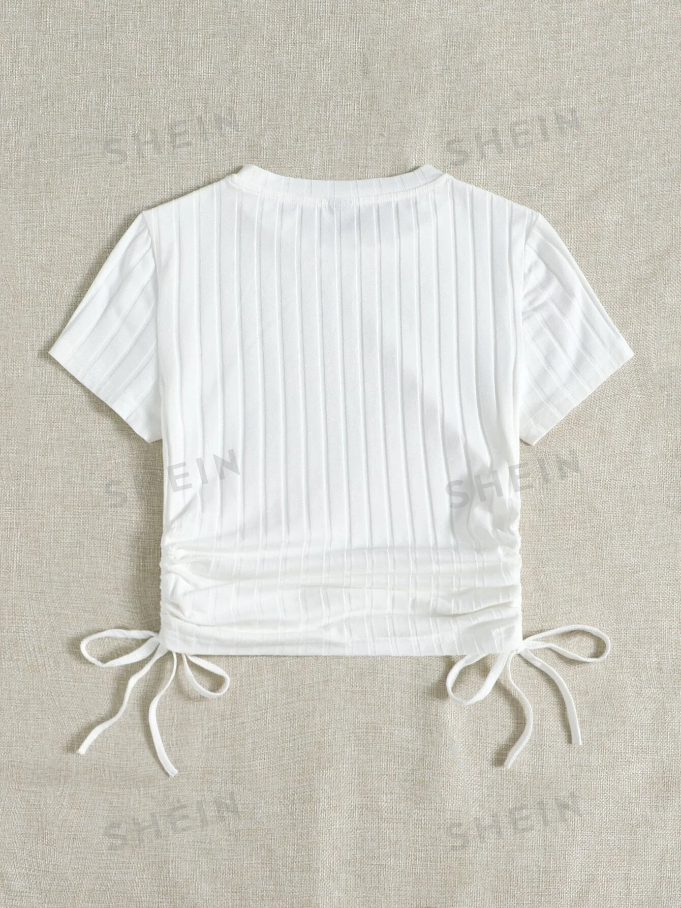 SHEIN Round Neck Short Sleeves Drawstring Ruched Side Rib-Knit Tee - Image 4