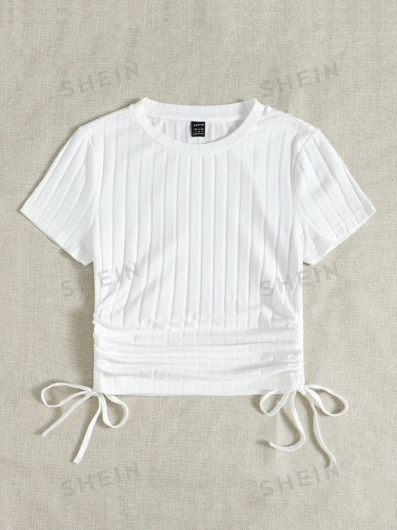SHEIN Round Neck Short Sleeves Drawstring Ruched Side Rib-Knit Tee - Image 5