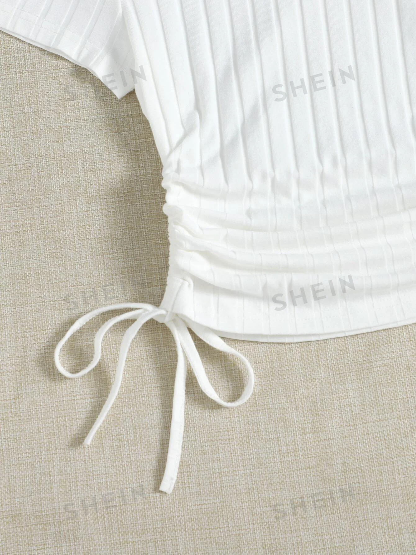 SHEIN Round Neck Short Sleeves Drawstring Ruched Side Rib-Knit Tee - Image 6