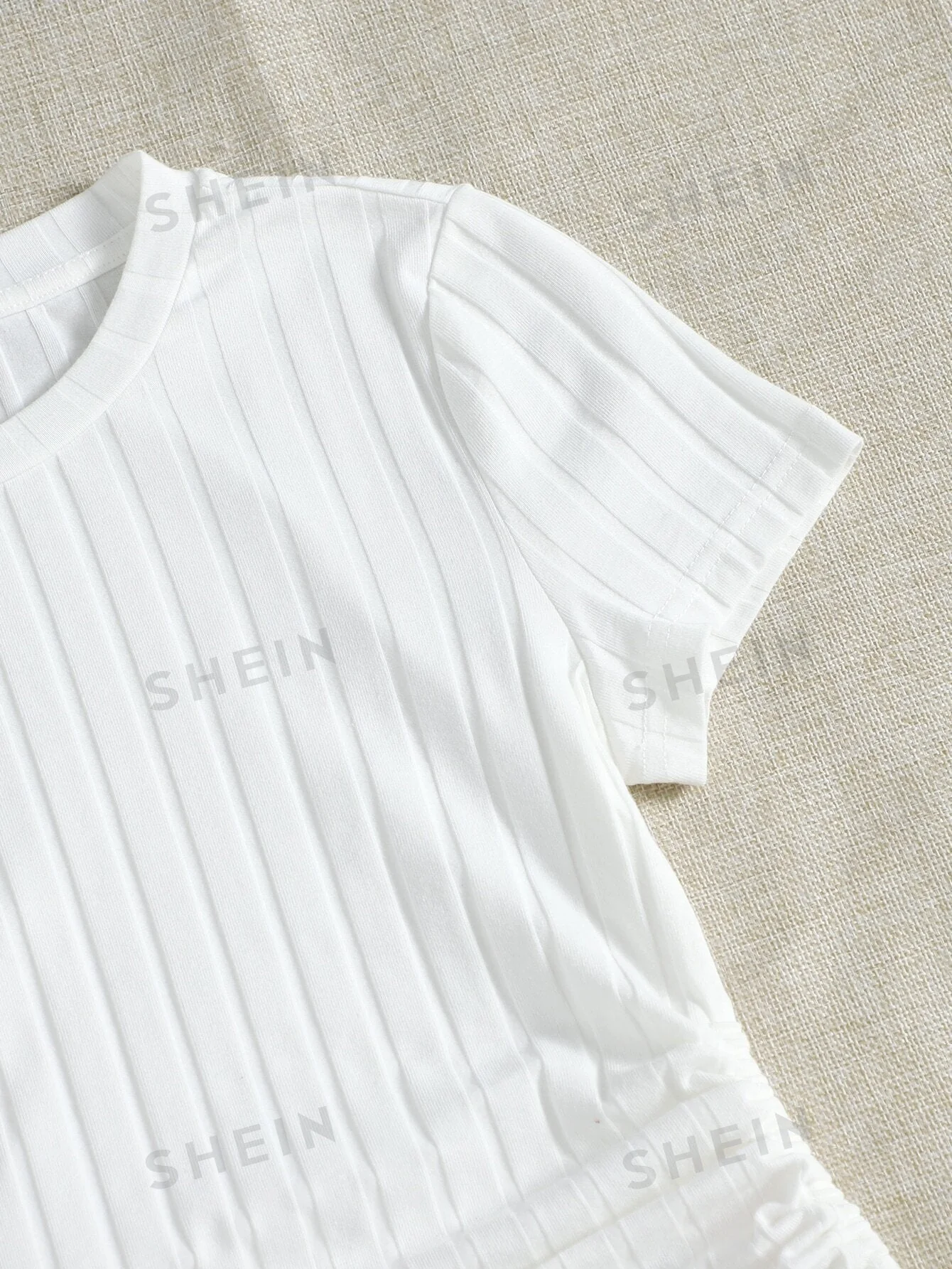 SHEIN Round Neck Short Sleeves Drawstring Ruched Side Rib-Knit Tee - Image 7