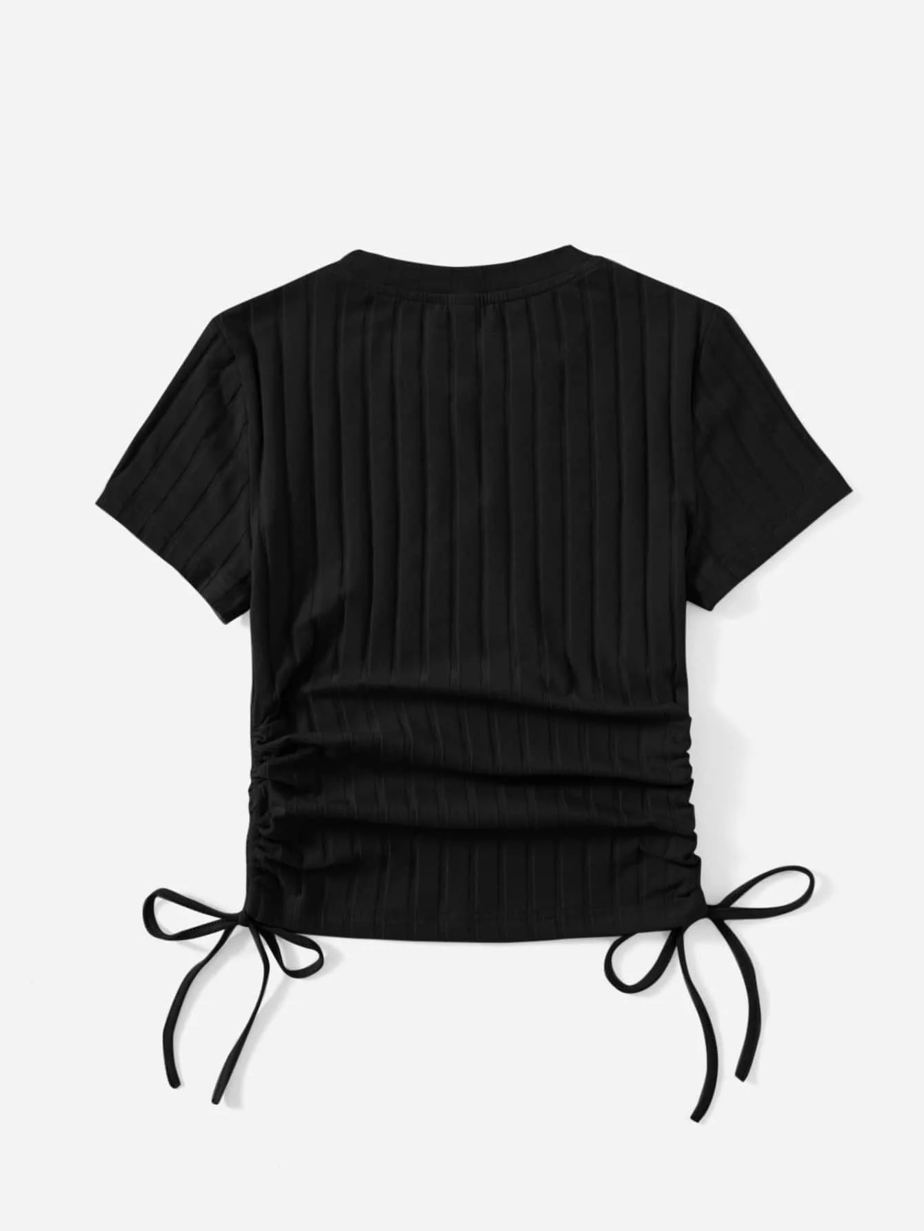 SHEIN Round Neck Short Sleeves Drawstring Ruched Side Rib-Knit Tee - Image 8