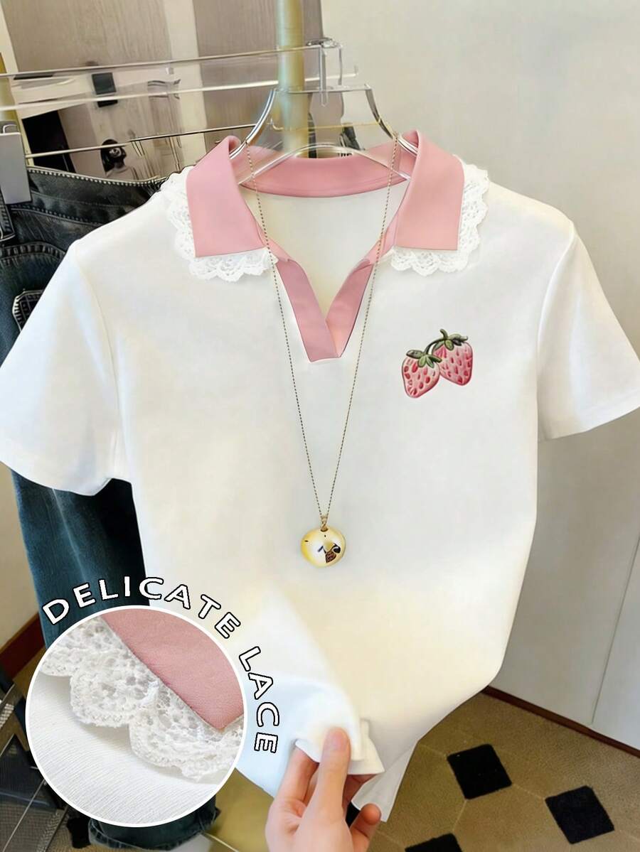 Women's Solid Color Polo Collar Fitted Short Sleeve T-Shirt - Image 13