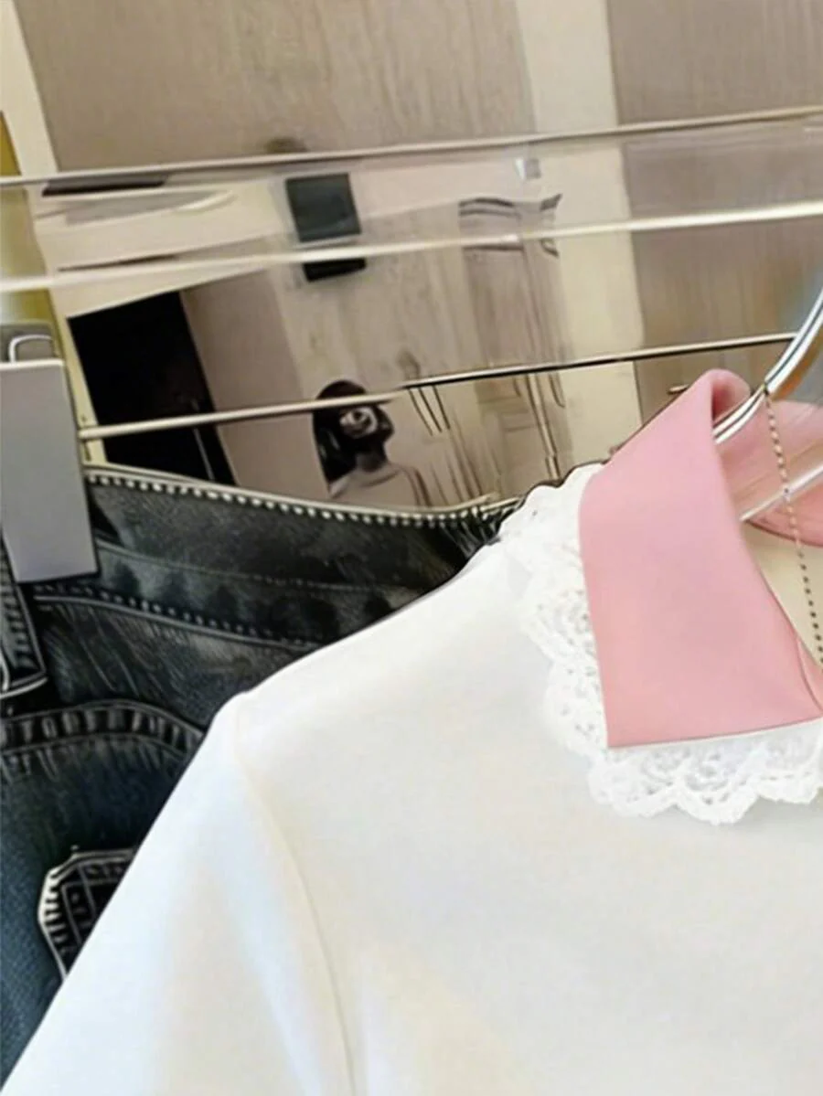 Women's Solid Color Polo Collar Fitted Short Sleeve T-Shirt - Image 15