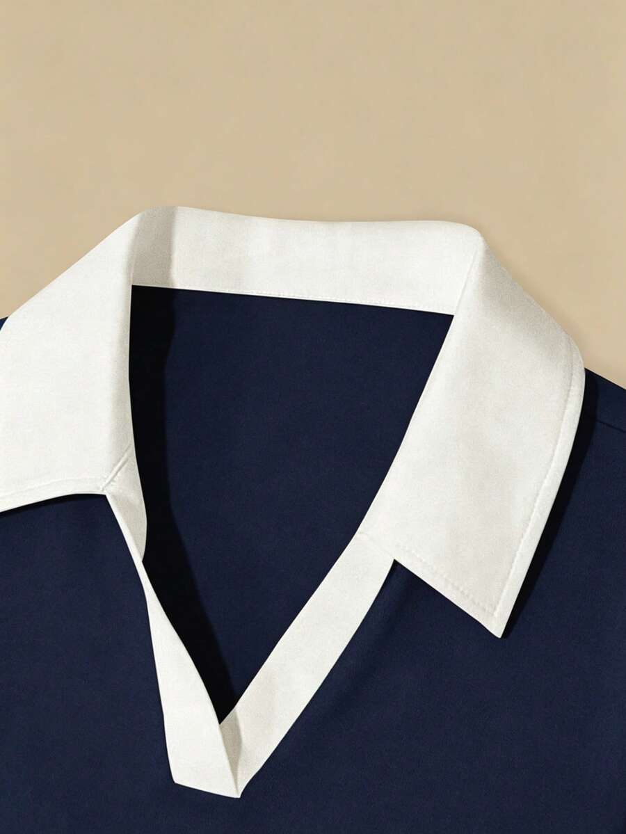 Women's Solid Color Polo Collar Fitted Short Sleeve T-Shirt - Image 26