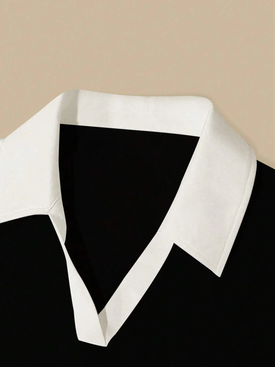 Women's Solid Color Polo Collar Fitted Short Sleeve T-Shirt - Image 3