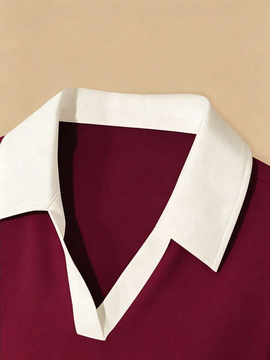 Women's Solid Color Polo Collar Fitted Short Sleeve T-Shirt - Image 32