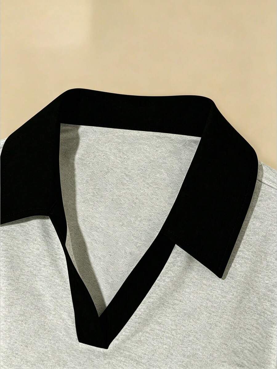 Women's Solid Color Polo Collar Fitted Short Sleeve T-Shirt - Image 42