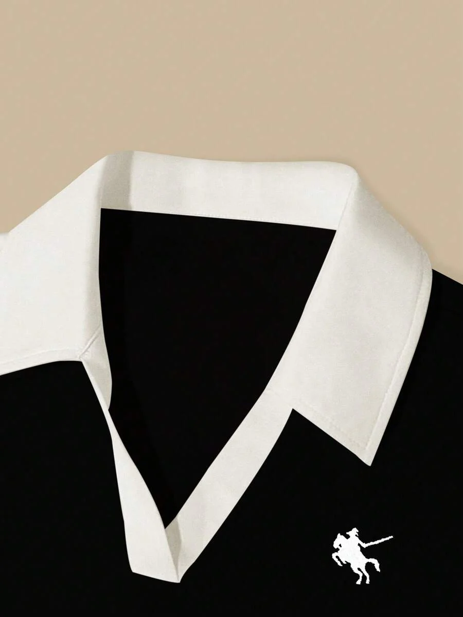 Women's Solid Color Polo Collar Fitted Short Sleeve T-Shirt - Image 46