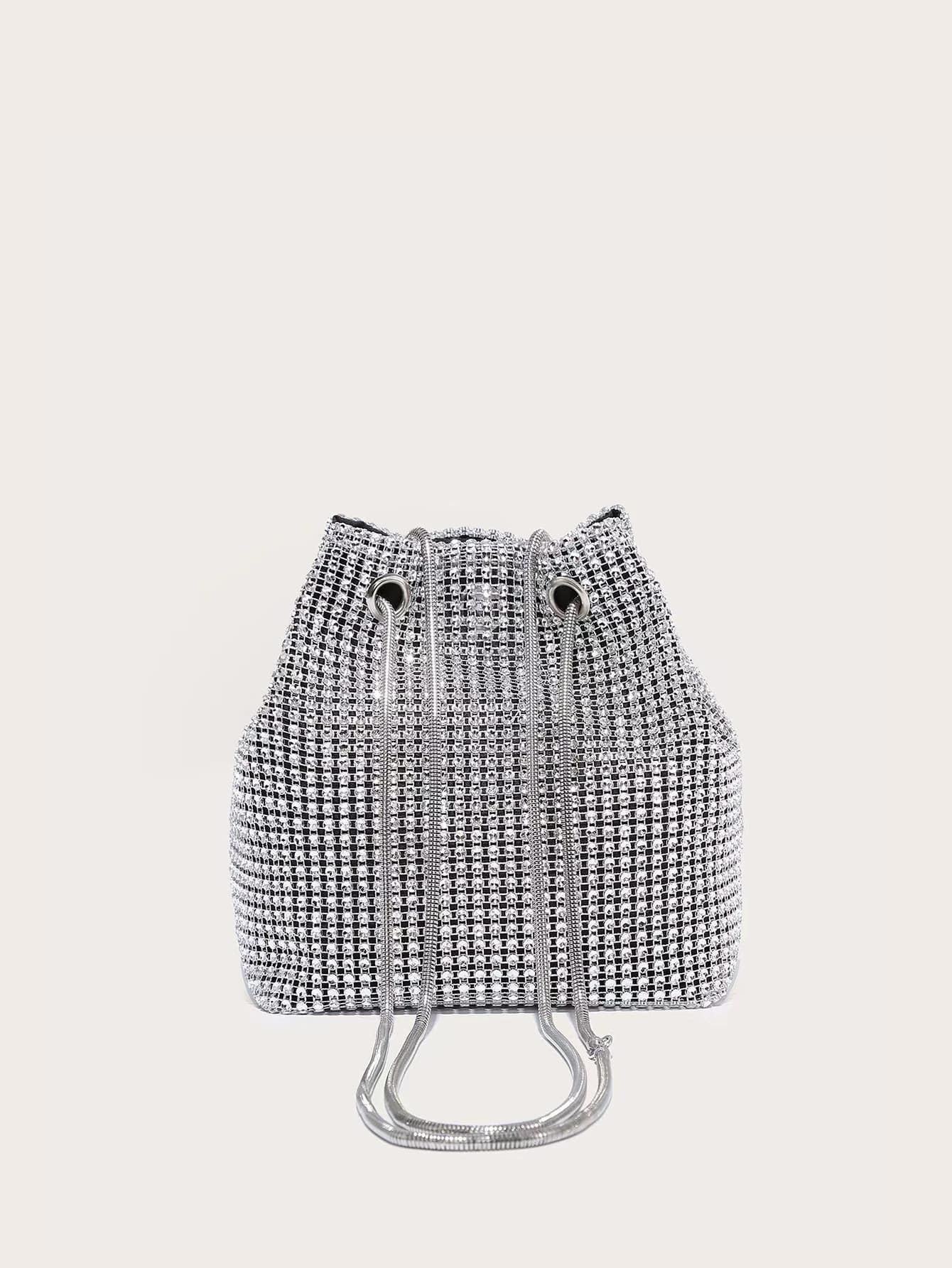 Shiny Mini Rhinestone Decor Chain Bucket Bag - Image 3