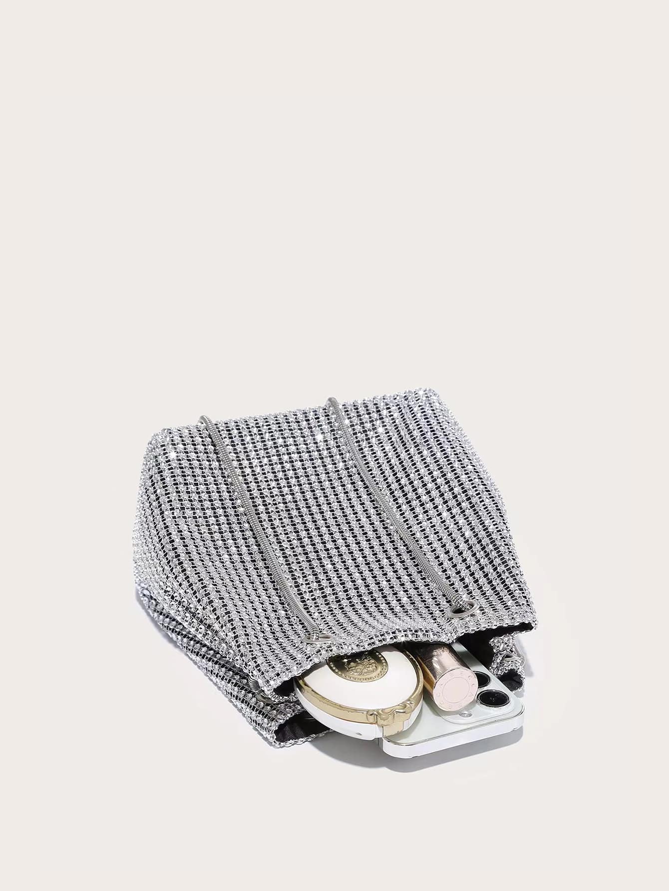 Shiny Mini Rhinestone Decor Chain Bucket Bag - Image 4