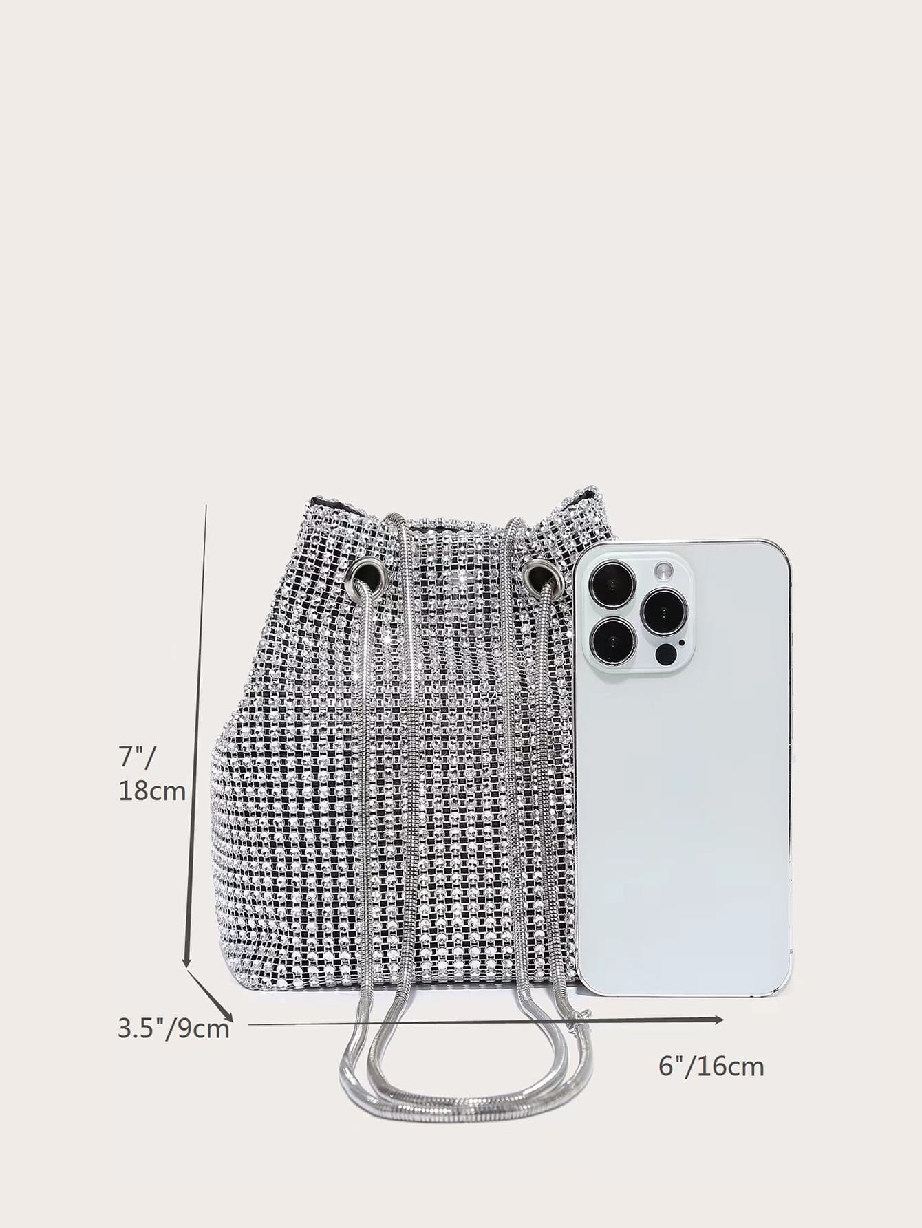 Shiny Mini Rhinestone Decor Chain Bucket Bag - Image 5