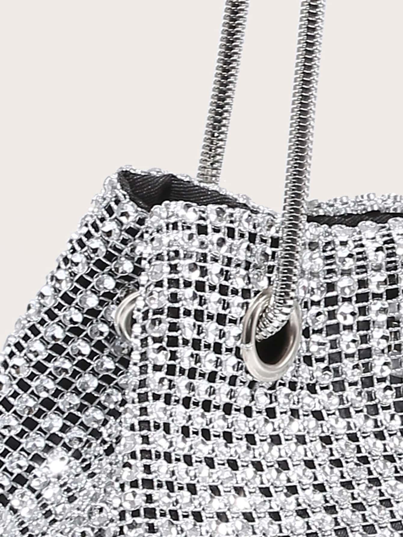 Shiny Mini Rhinestone Decor Chain Bucket Bag - Image 7