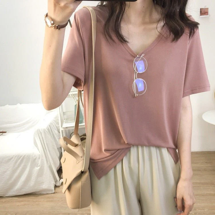 Short-sleeved women's T-shirt ins stylish v-neck tops