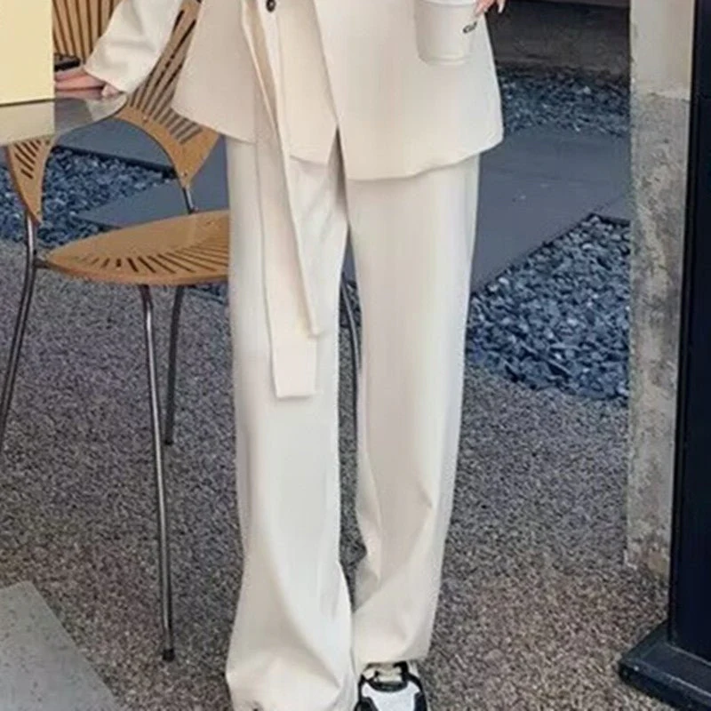 Side Tie Casual Suit Set with Wide Leg Pants For Women - Image 4